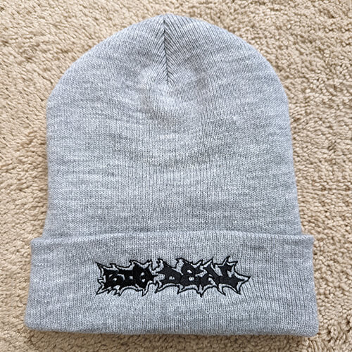 Embroidered Beanie Black on Gray