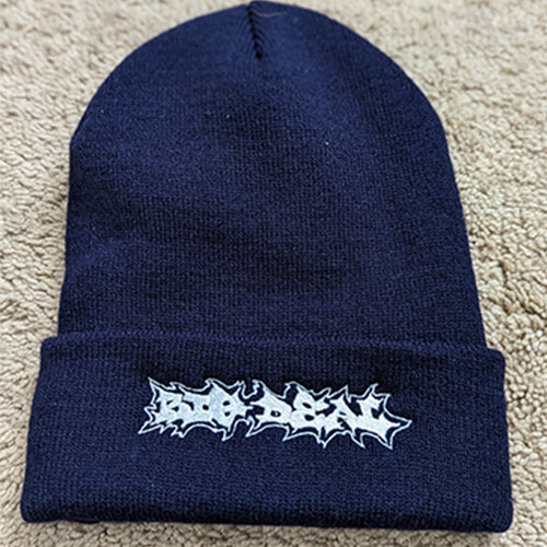 Embroidered Beanie White on Navy