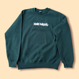 Big Deal logo embroidered on a green crewneck sweater